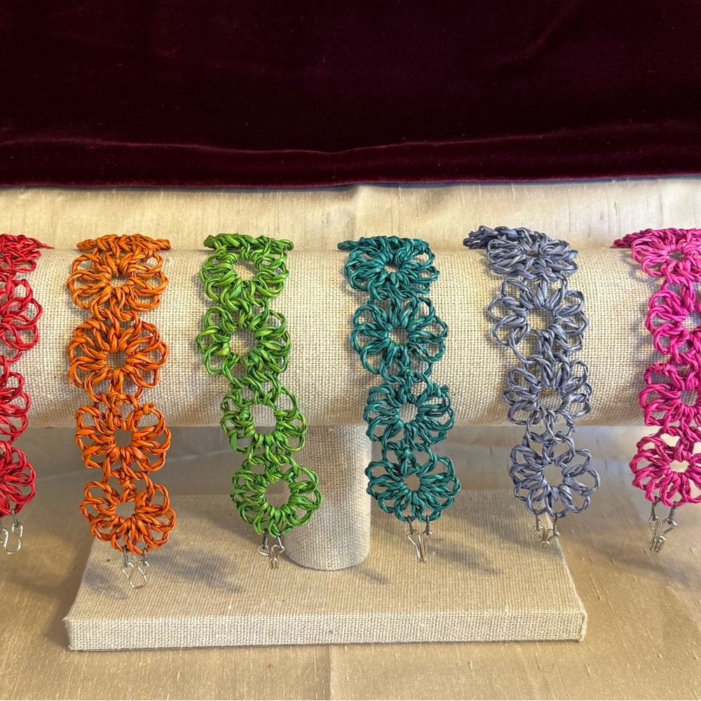 Colorful Woven Palm Flower Bracelets